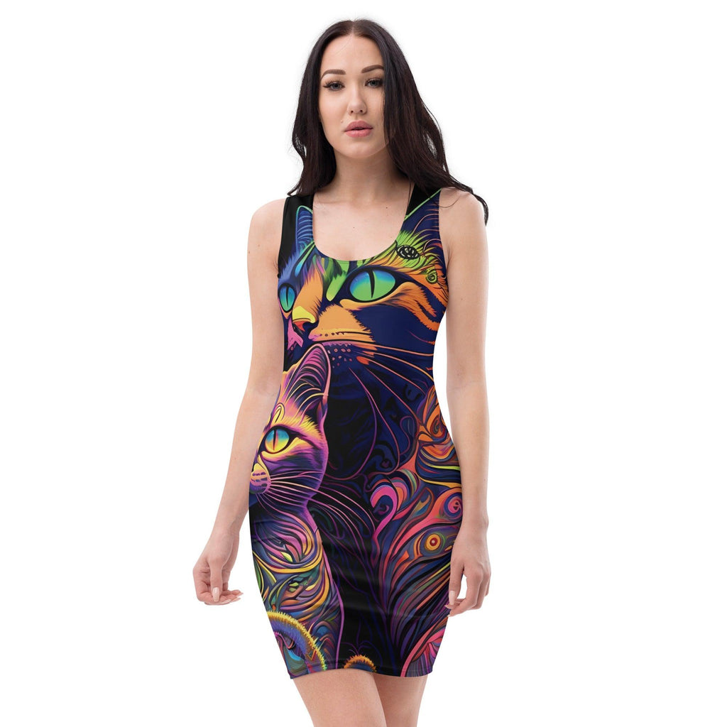 Neon Trippy Cat Bodycon Dress for EDM Festivals