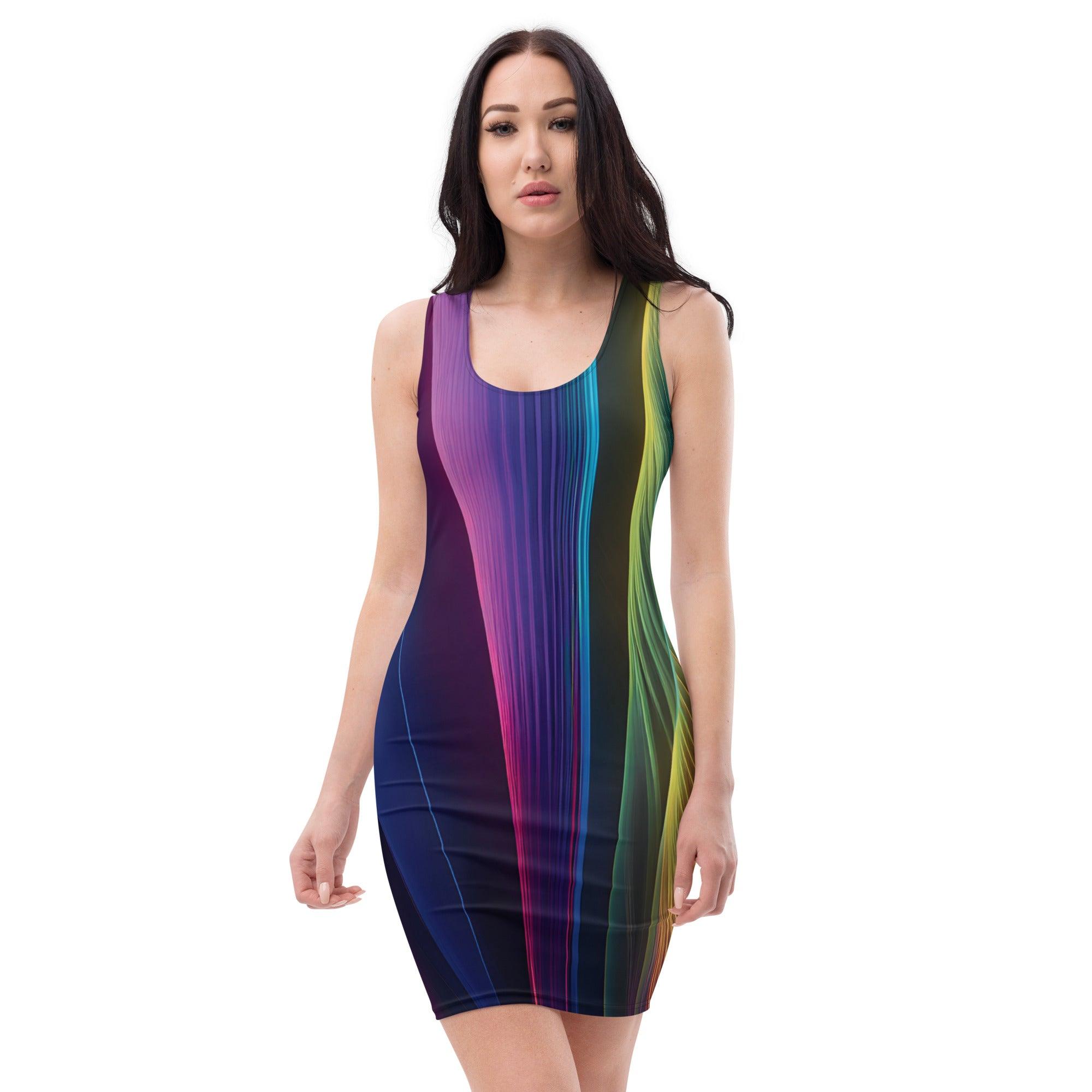 Neon Swirl Bodycon Dress for Raves & Festivals