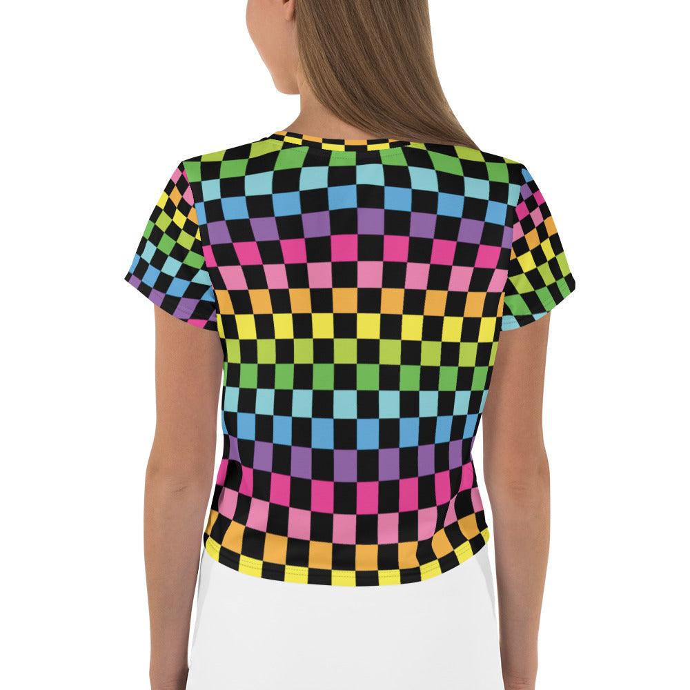 Neon Checkered Crop Tee - Perfect for Festivals
