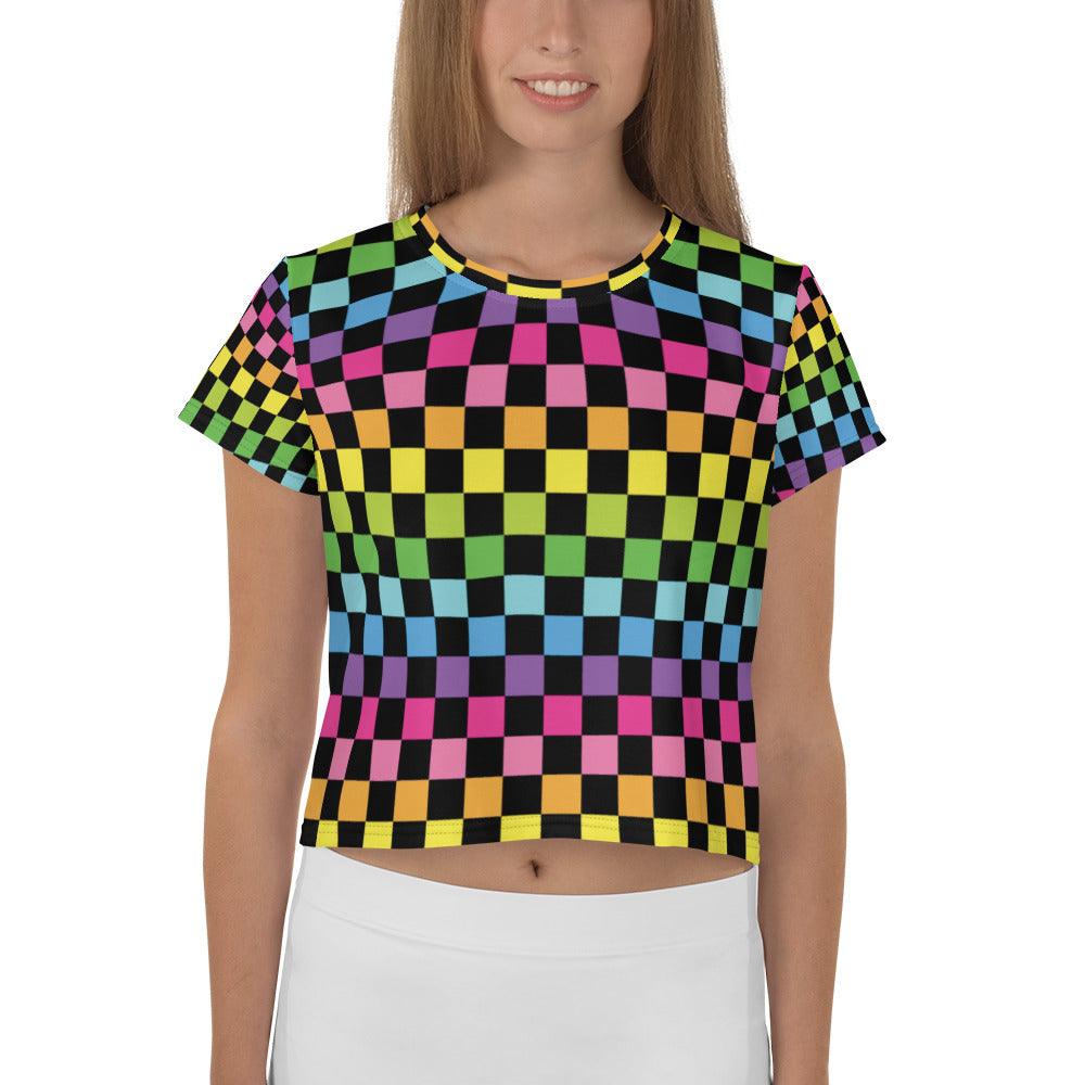 Neon Checkered Crop Tee - Perfect for Festivals