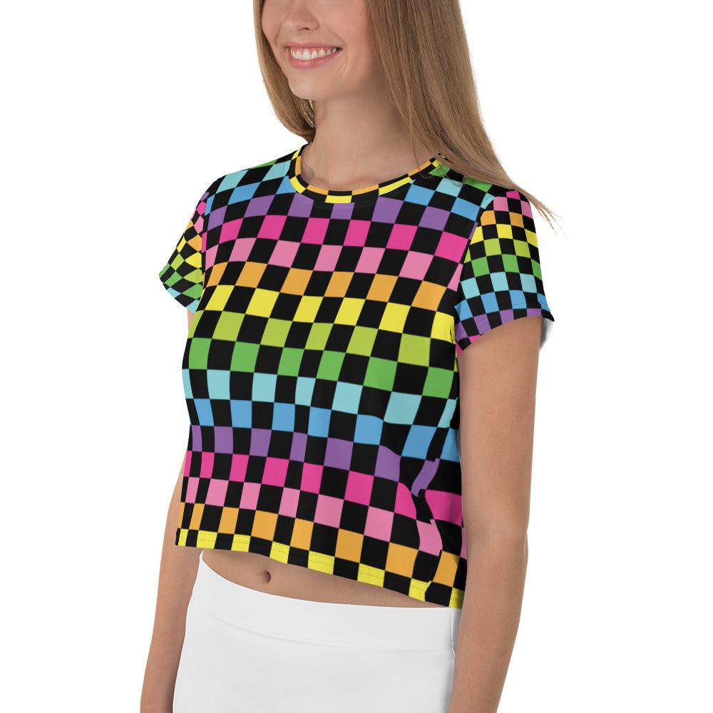 Neon Checkered Crop Tee - Perfect for Festivals