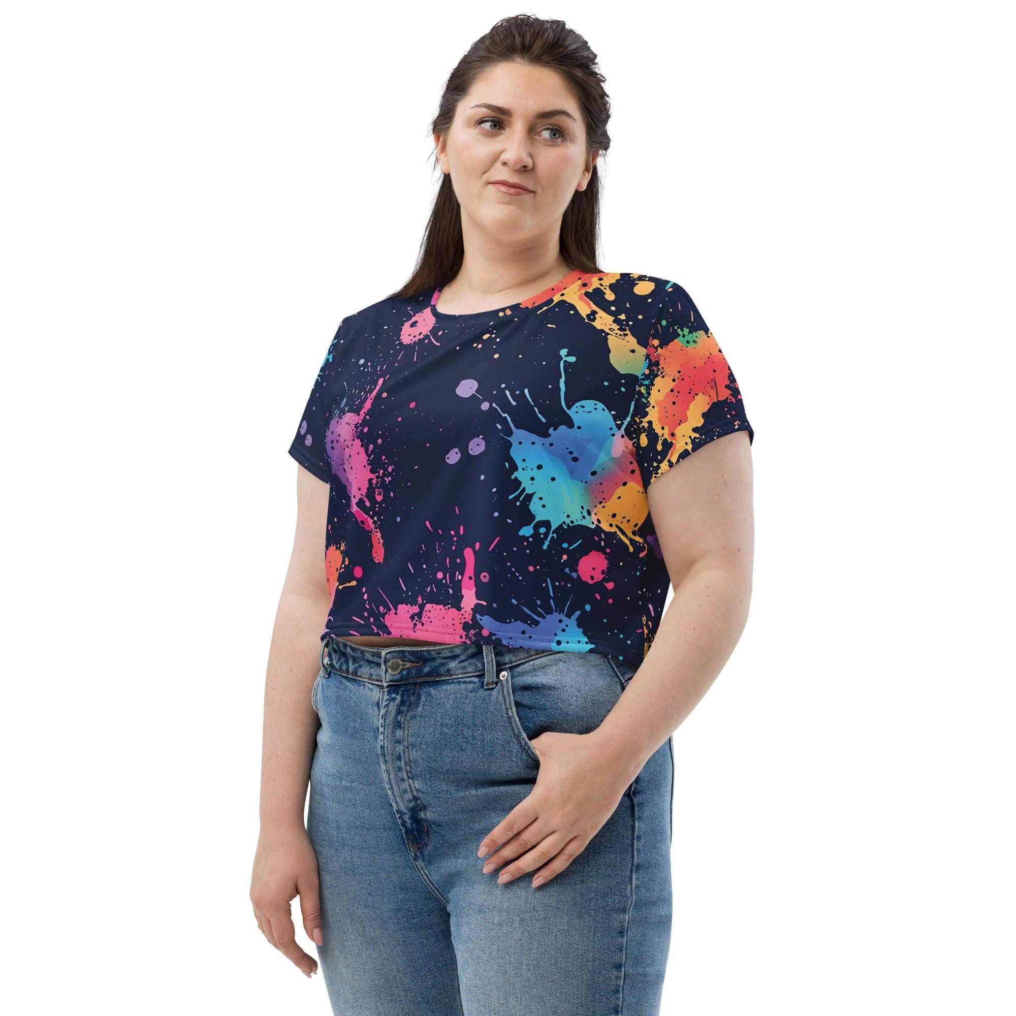 Vibrant Paint Splatter Crop Tee for Raves