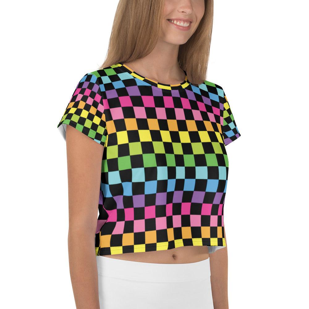 Neon Checkered Crop Tee - Perfect for Festivals