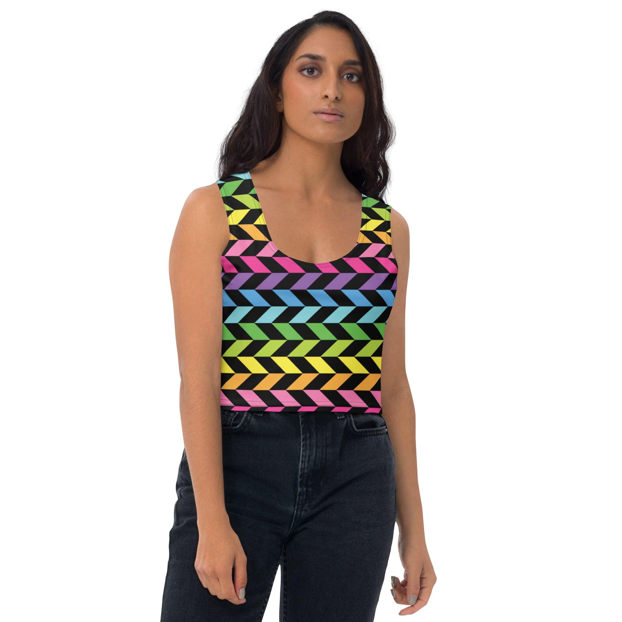 Neon Rainbow Stripe Crop Top for Rave & Festivals