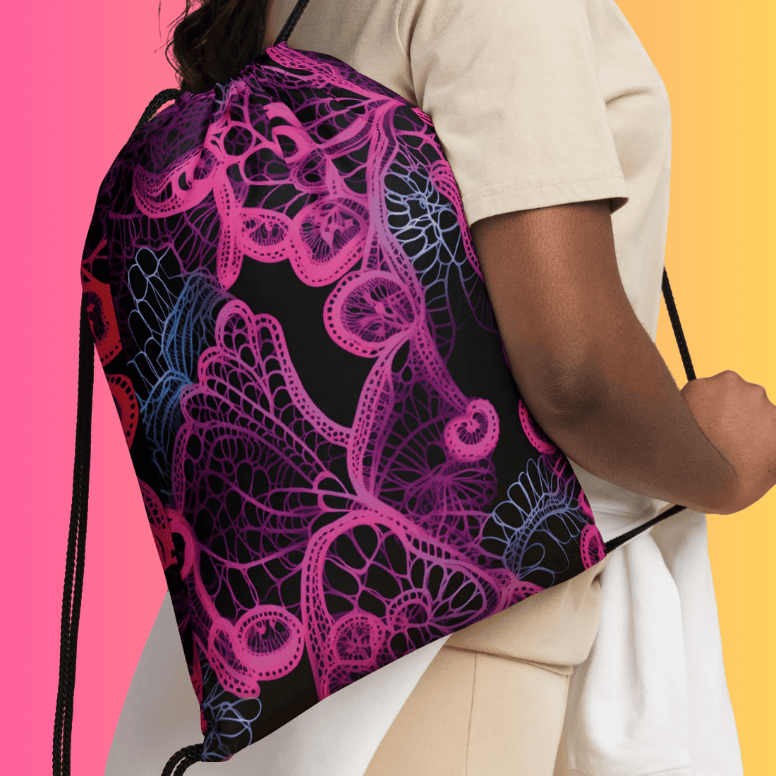 Neon Lace Drawstring Bag - Festival Ready Vibes
