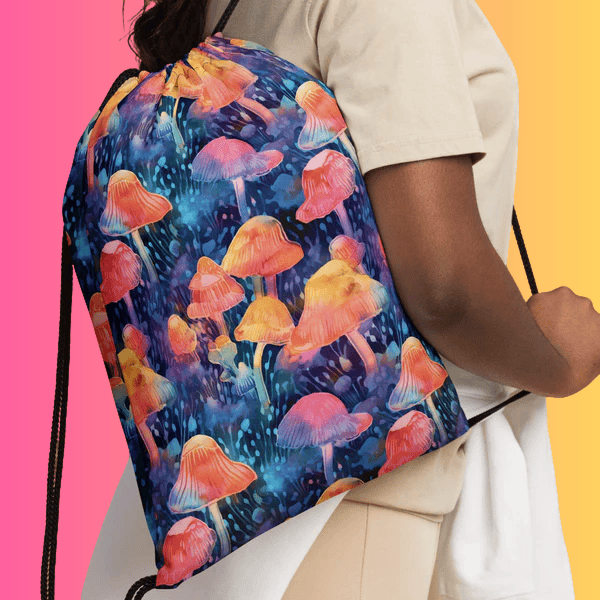 Playful Mushroom Drawstring Bag for Festivals
