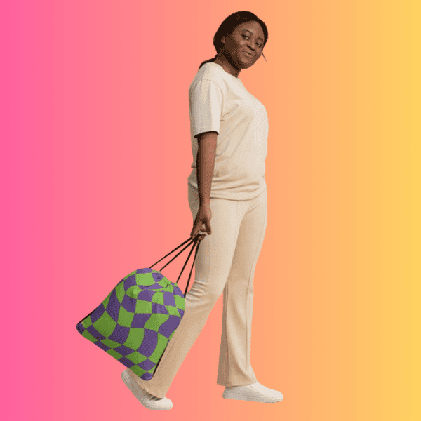Vibrant Trippy Checkered Rave Drawstring Bag