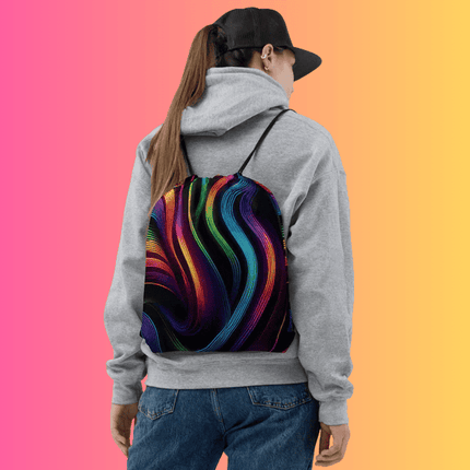 Neon Swirl Festival Drawstring Bag