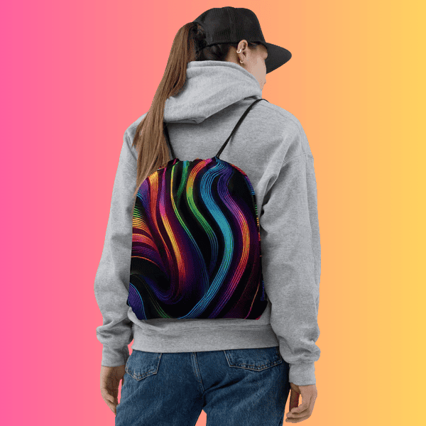 Neon Swirl Festival Drawstring Bag