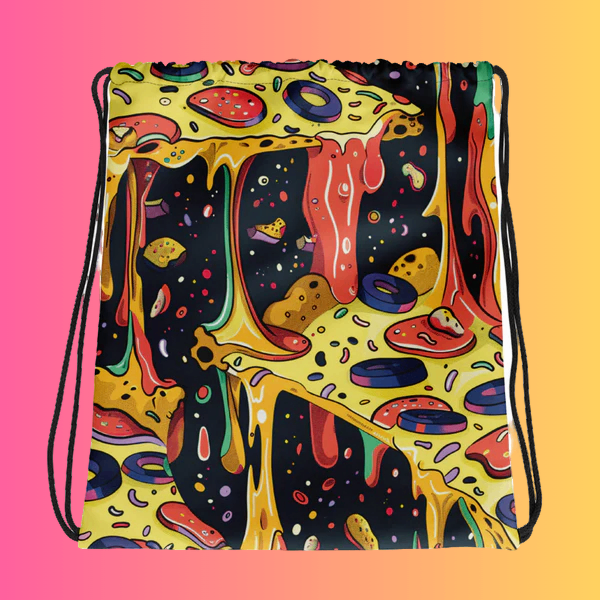 Melting Pizza Drawstring Bag - Fun & Vibrant for Festivals
