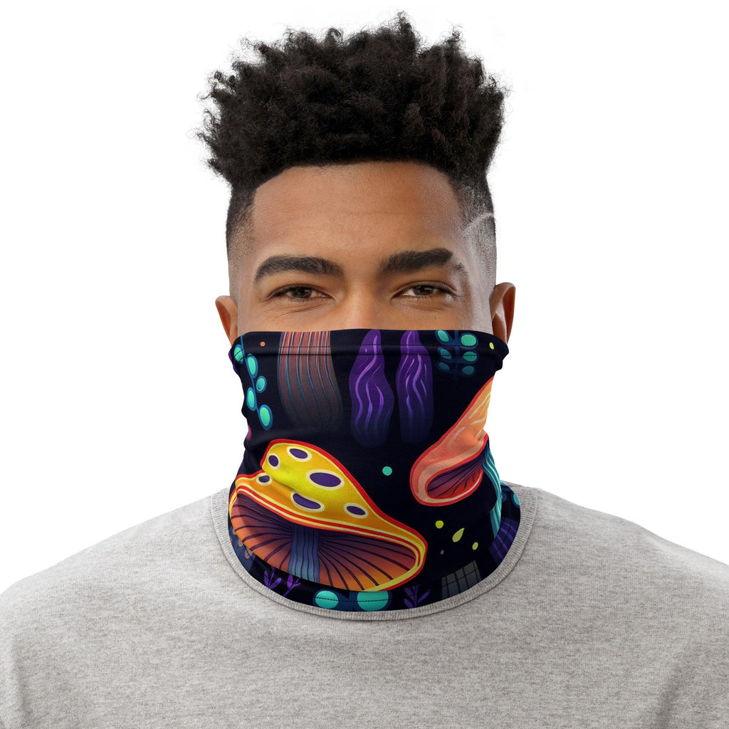 Vibrant Neon Mushroom Neck Gaiter for Raves & Festivals