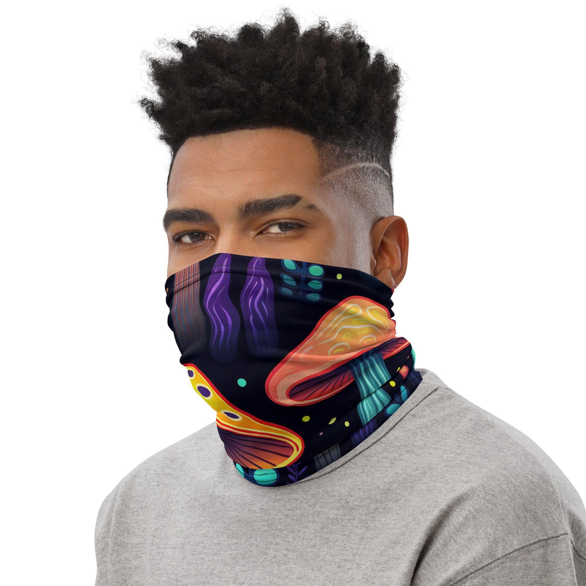 Vibrant Neon Mushroom Neck Gaiter for Raves & Festivals