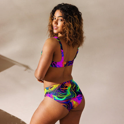 Neon Abstract High-Waisted Bikini for Festivals