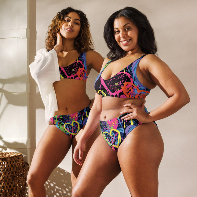 Neon Heart High-Waisted Bikini - Bold Festival Style