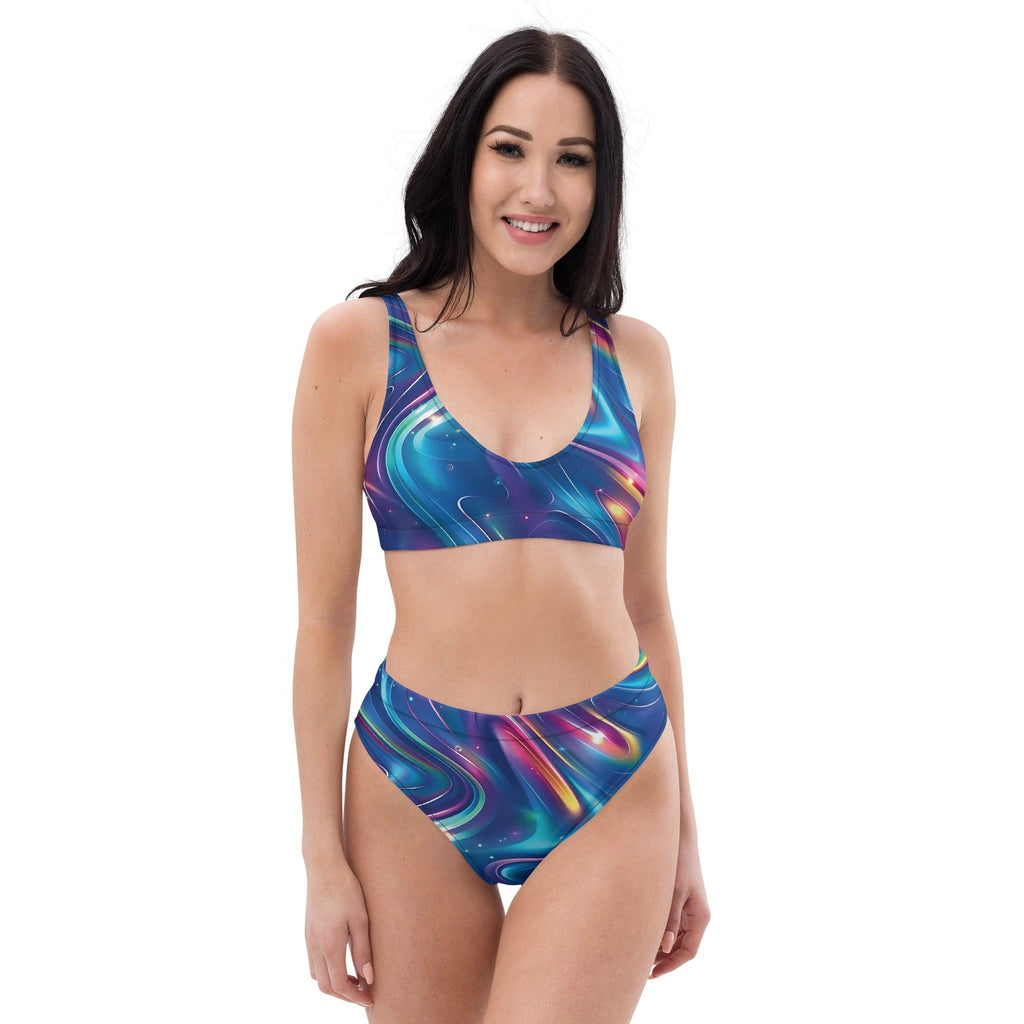 Vibrant Trippy High-Waisted Bikini for Festival Fun
