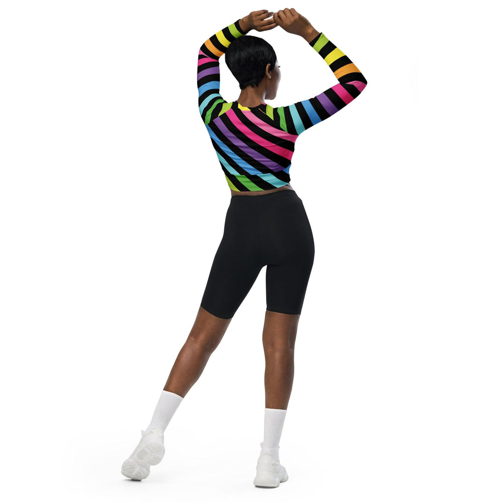 Neon Rainbow Stripe Long-Sleeve Crop Top