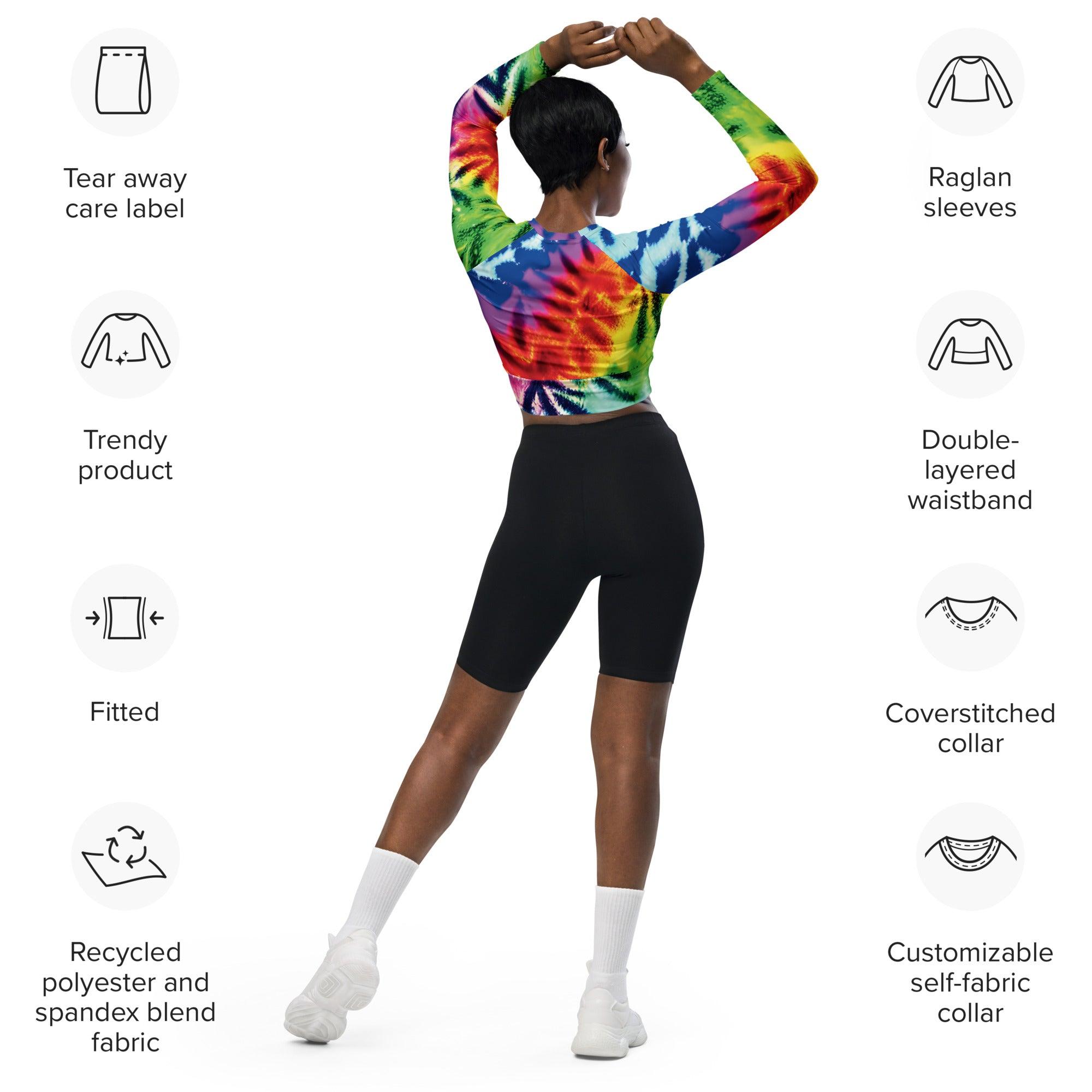 Neon Abstract Long-Sleeve Crop Top for Raves