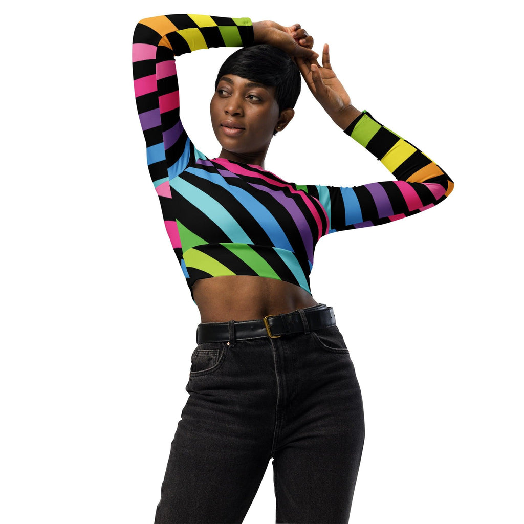 Neon Rainbow Stripe Long-Sleeve Crop Top