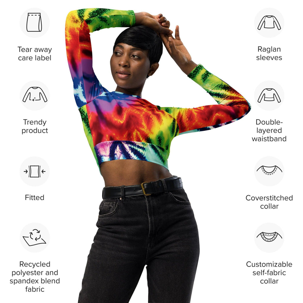 Neon Abstract Long-Sleeve Crop Top for Raves