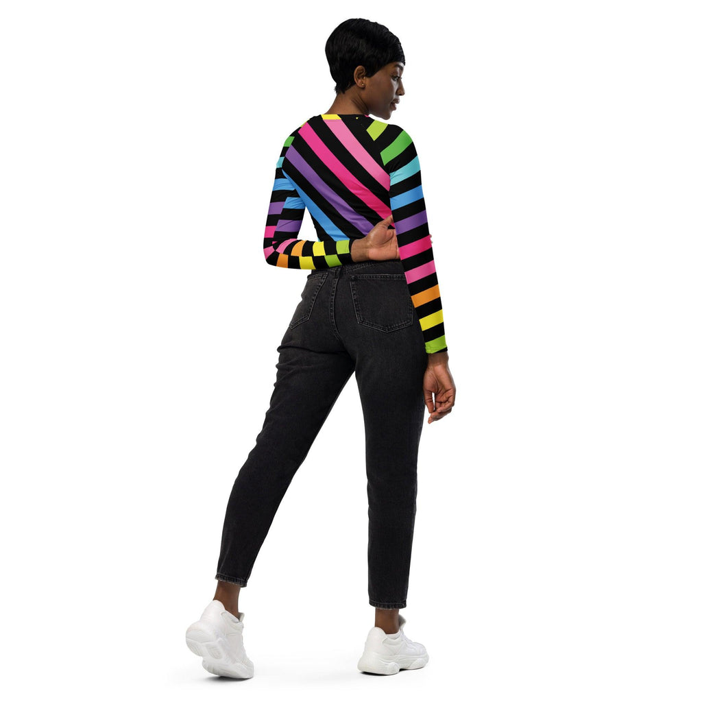 Neon Rainbow Stripe Long-Sleeve Crop Top