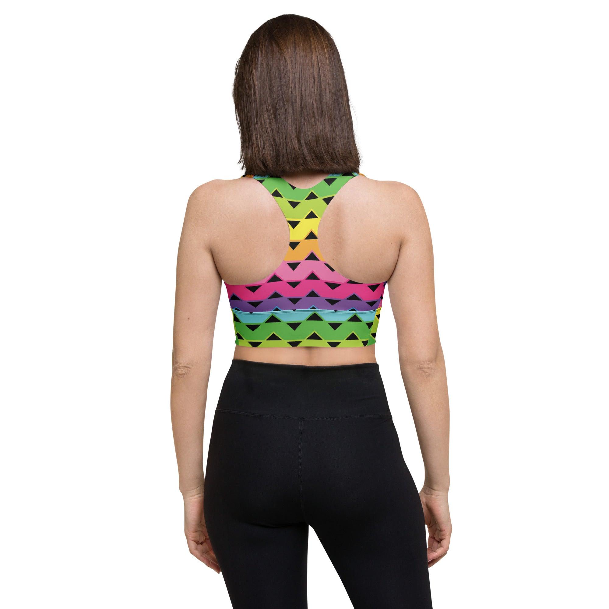 Rainbow Stripe Longline Sports Bra for Festivals