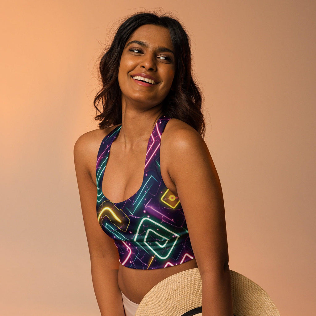 Neon Abstract Longline Sports Bra - Vibrant Festival Essential