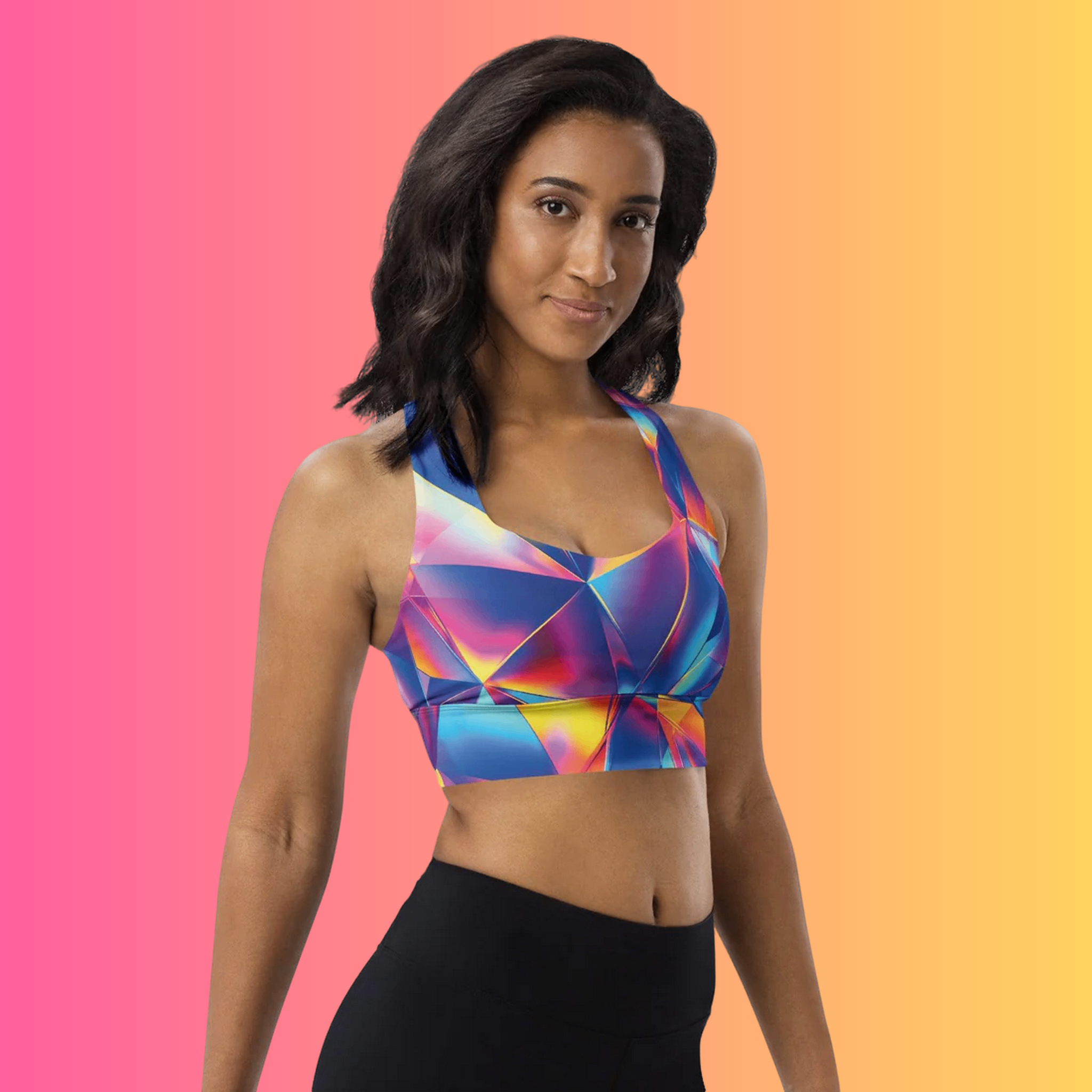 Abstract Longline Sports Bra for EDM Enthusiasts