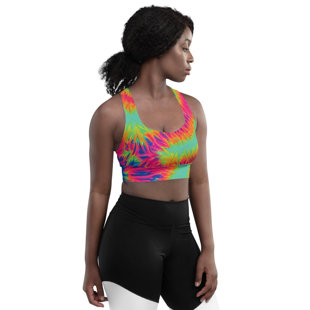 Vibrant Neon Tie-Dye Longline Sports Bra