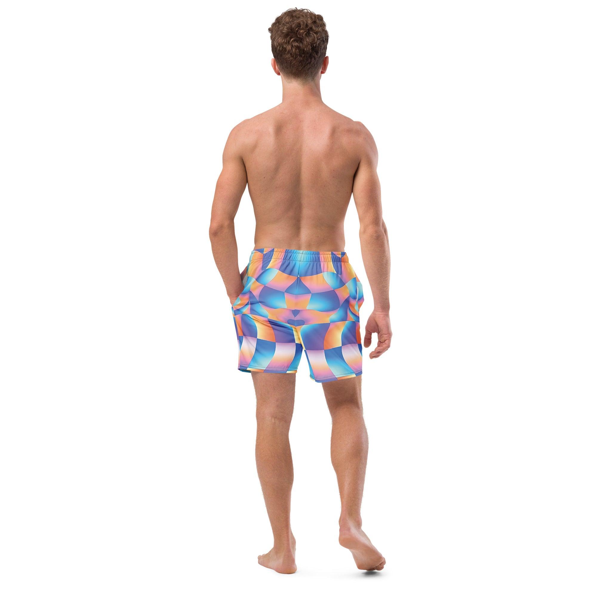 Vibrant Abstract Swim Shorts for EDM Festivals & Raves