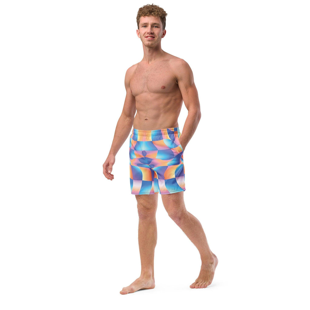 Vibrant Abstract Swim Shorts for EDM Festivals & Raves