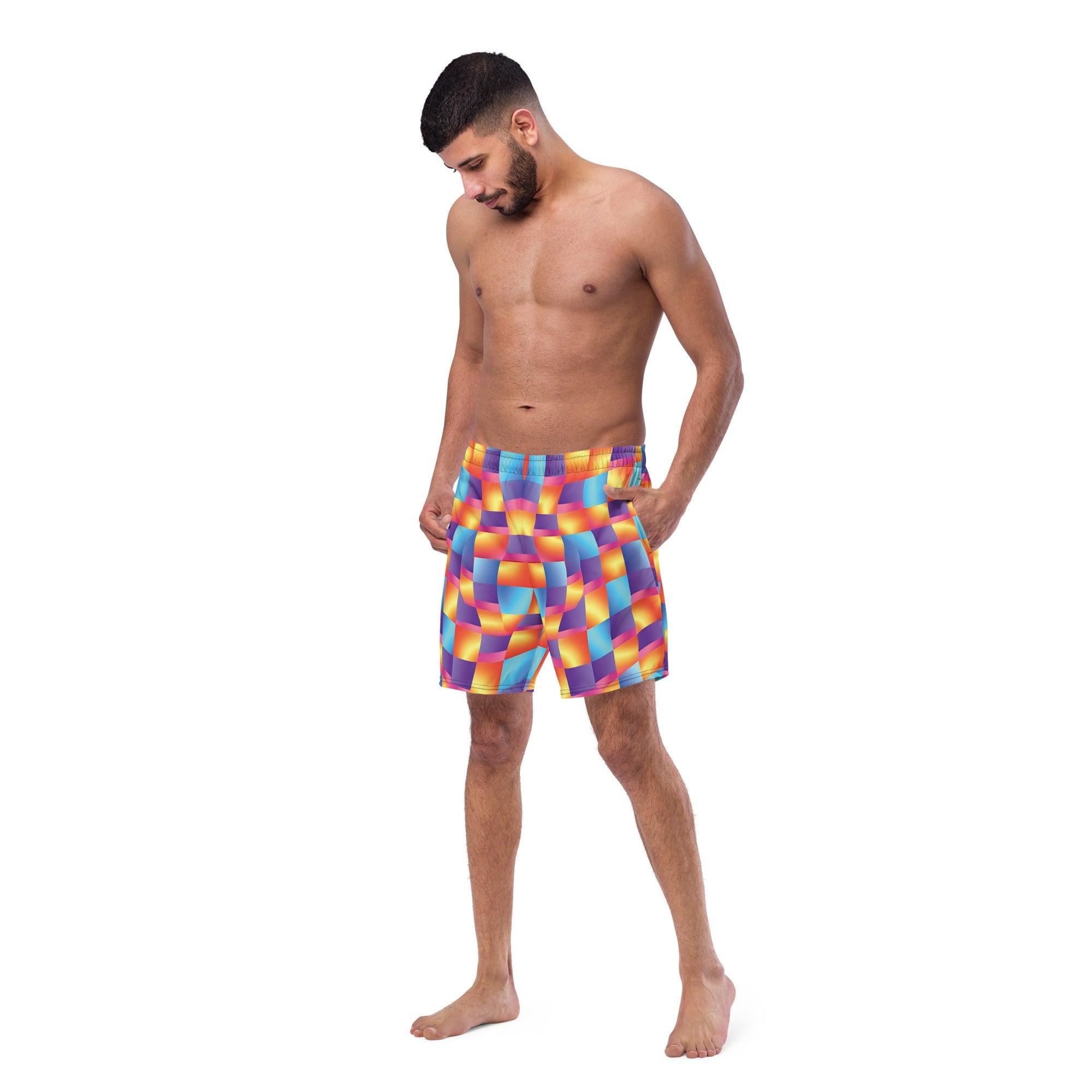 Vibrant Abstract Swim Shorts for Raves & Festivals