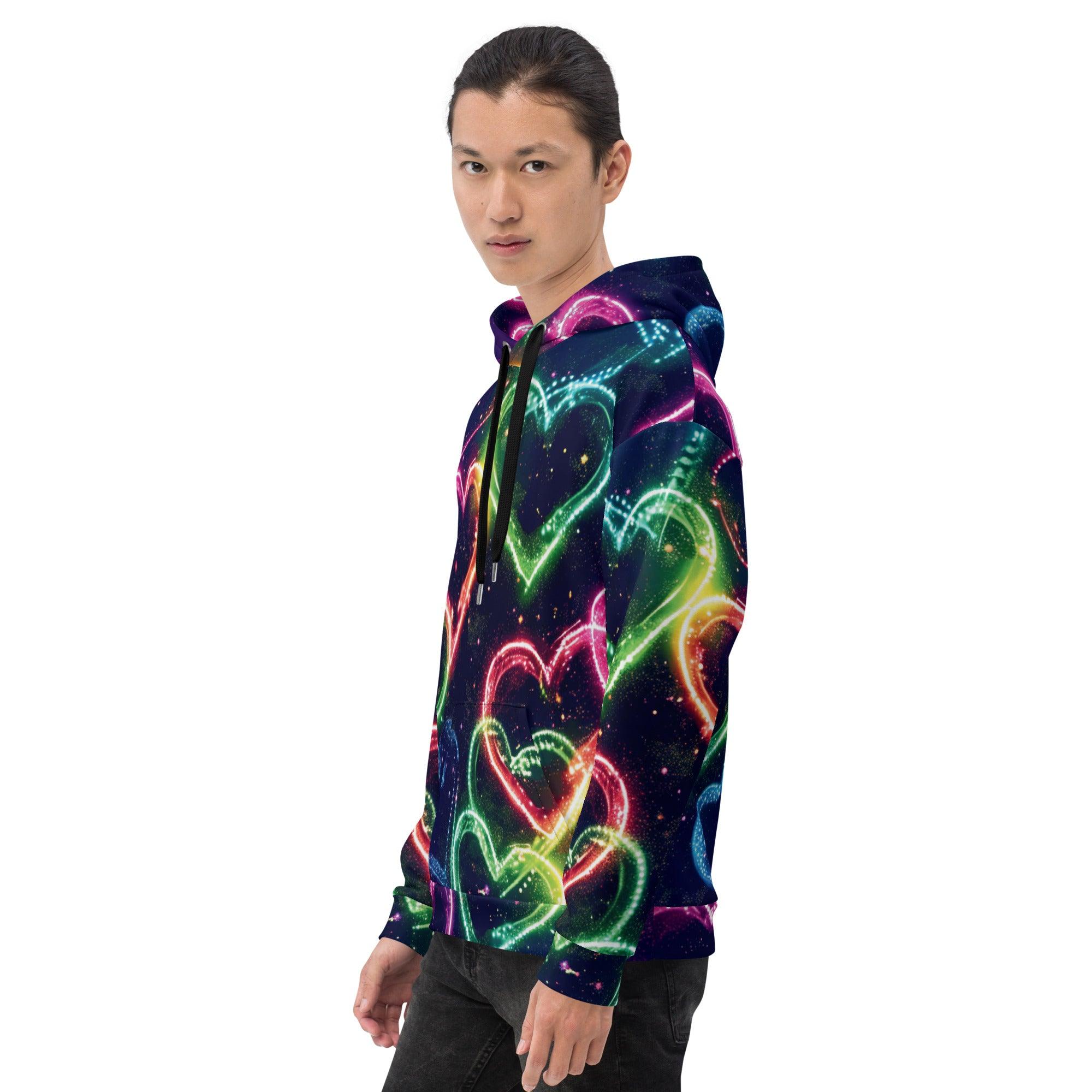 Vibrant Neon Heart Unisex Festival Hoodie