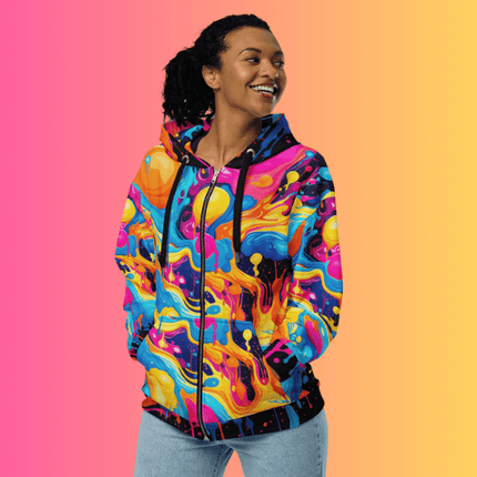 Playful Unisex Zip Hoodie - Eco-Friendly Comfort