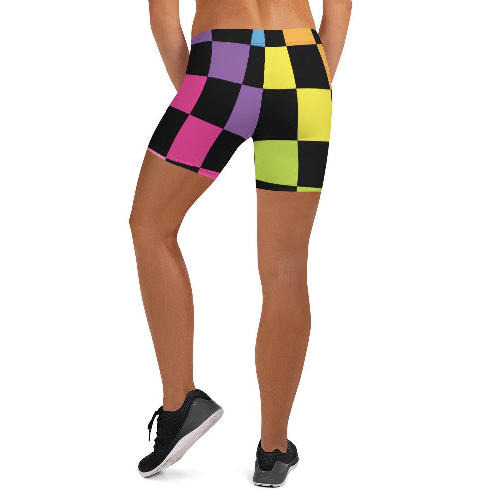 Vibrant Rainbow Checked Festival Shorts