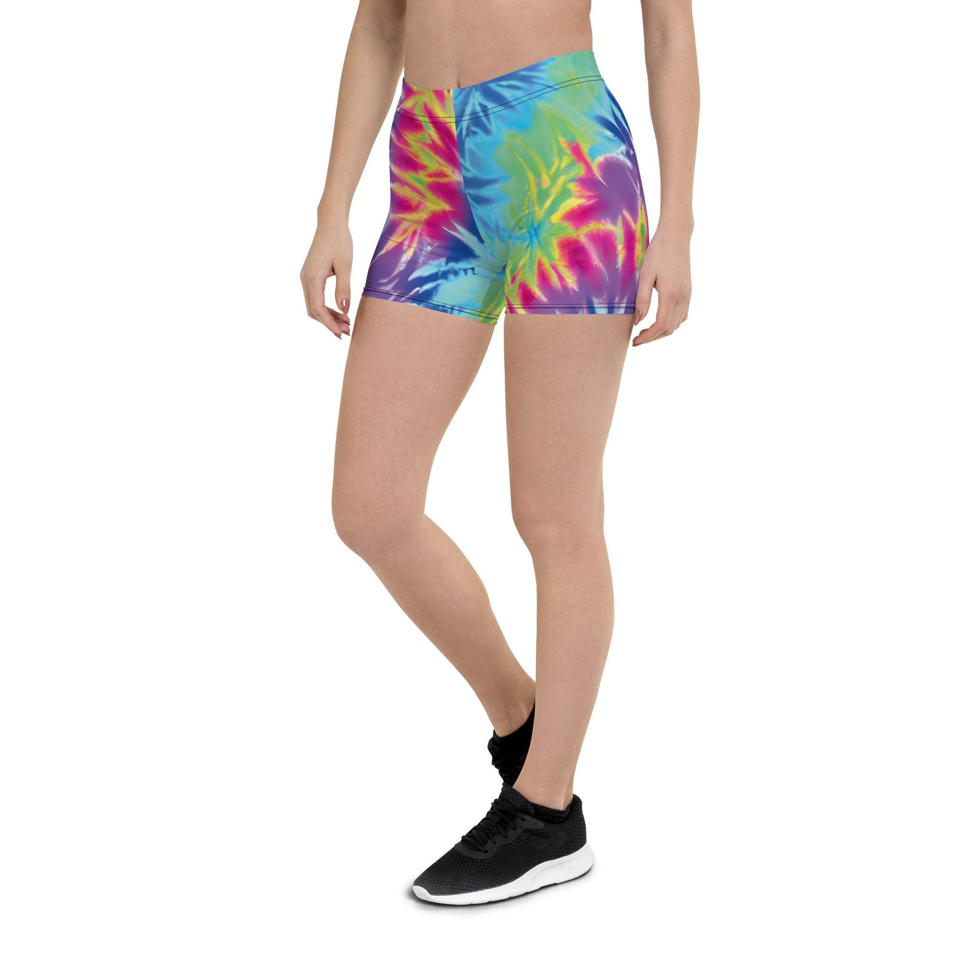 Vibrant Neon Tie-Dye Dance Shorts for Festivals