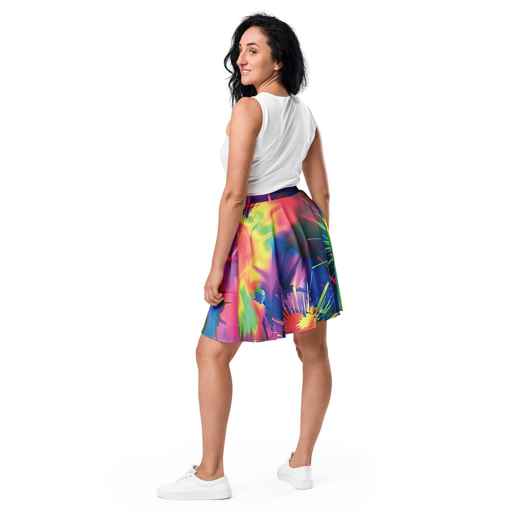 Vibrant Neon Tie-Dye Skater Skirt - Perfect for Festivals