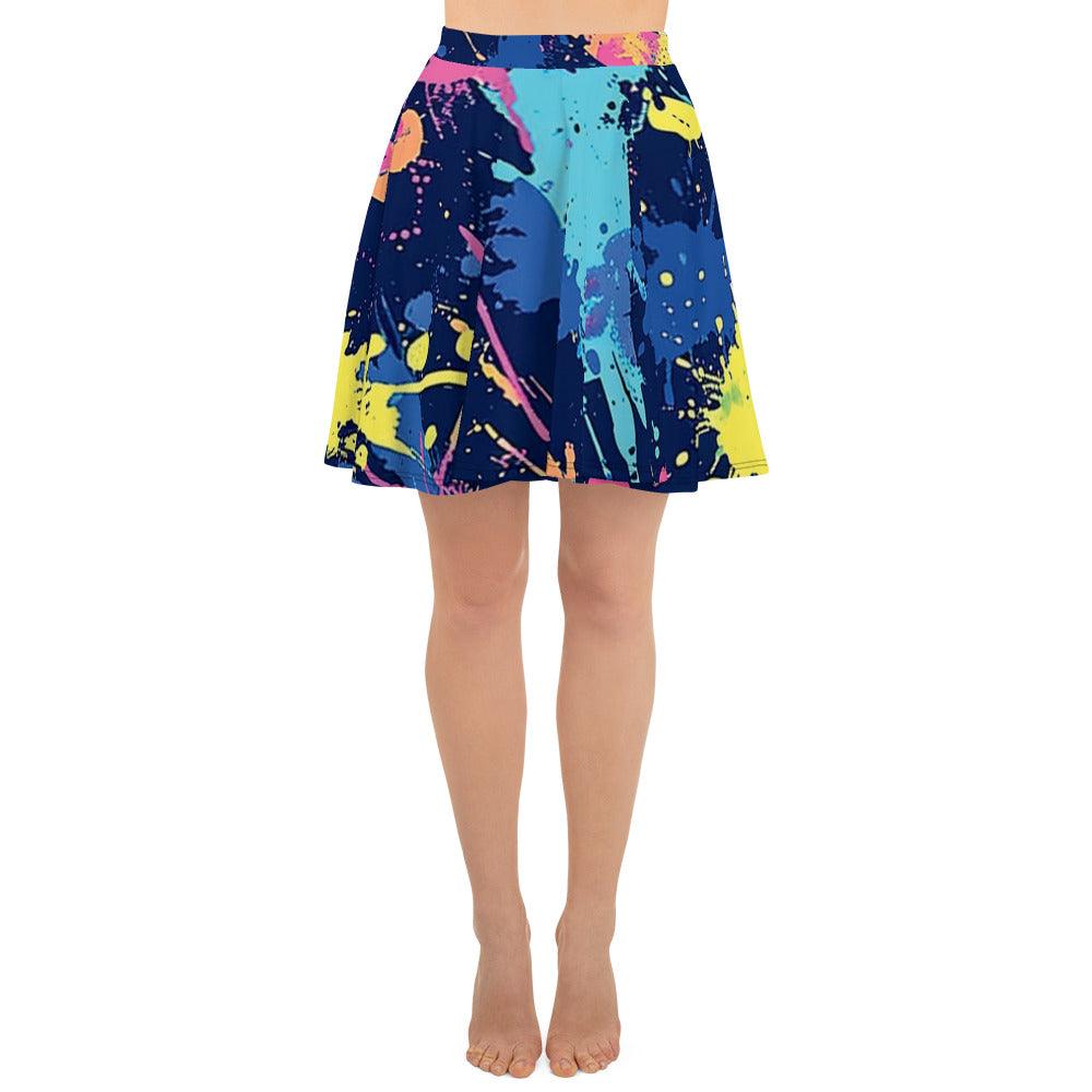 Vibrant Paint Splatter Skater Skirt for Raves & Festivals