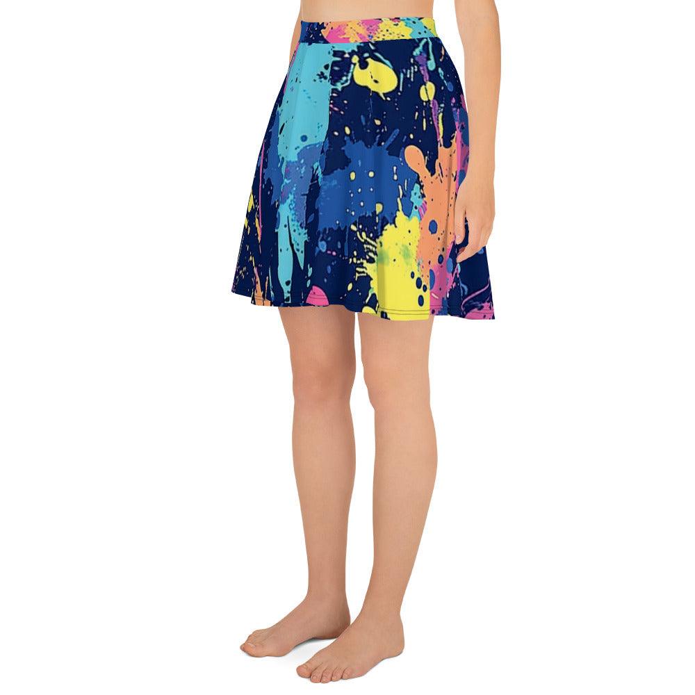 Vibrant Paint Splatter Skater Skirt for Raves & Festivals