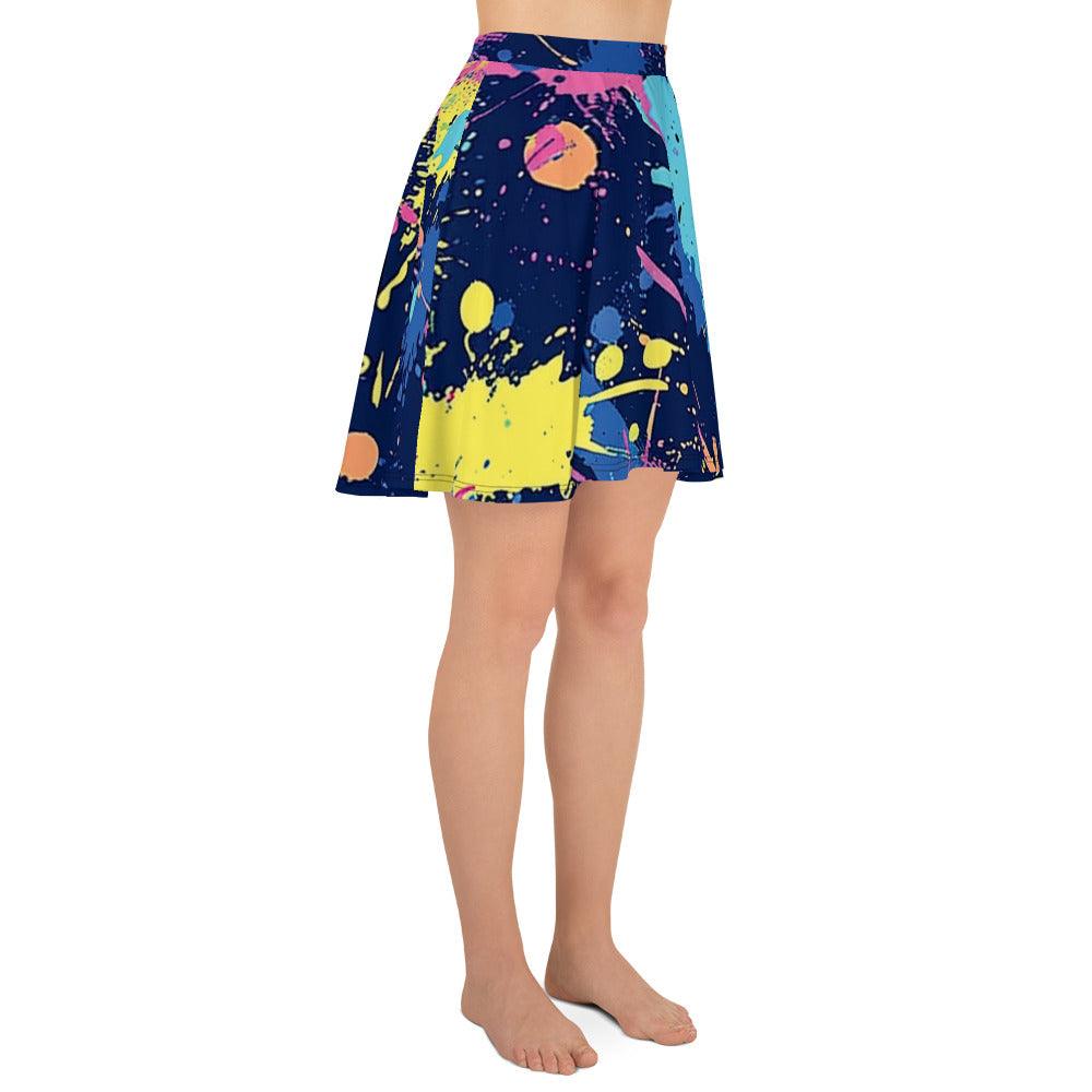 Vibrant Paint Splatter Skater Skirt for Raves & Festivals