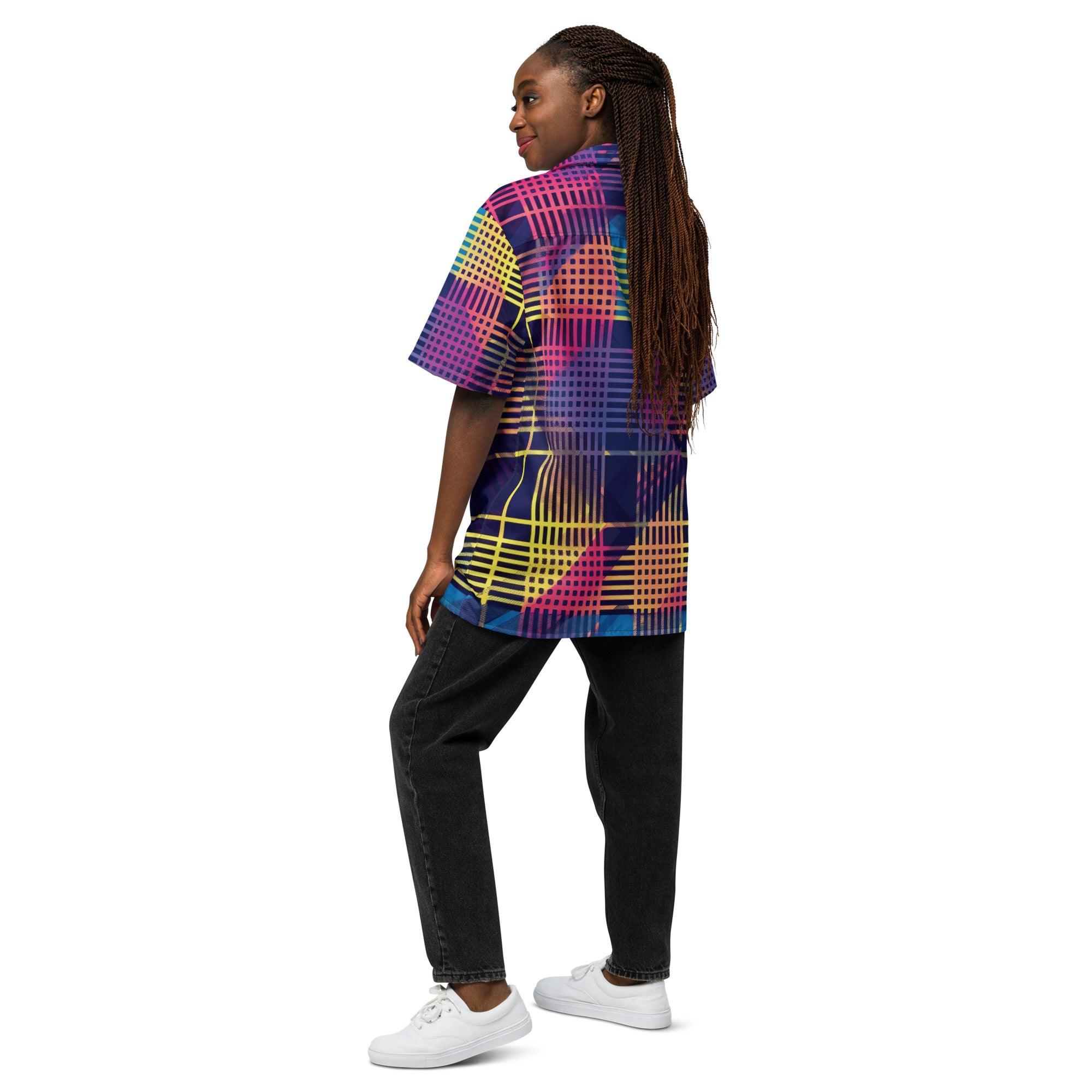 Vibrant Plaid Button Shirt for Raves & Festivals