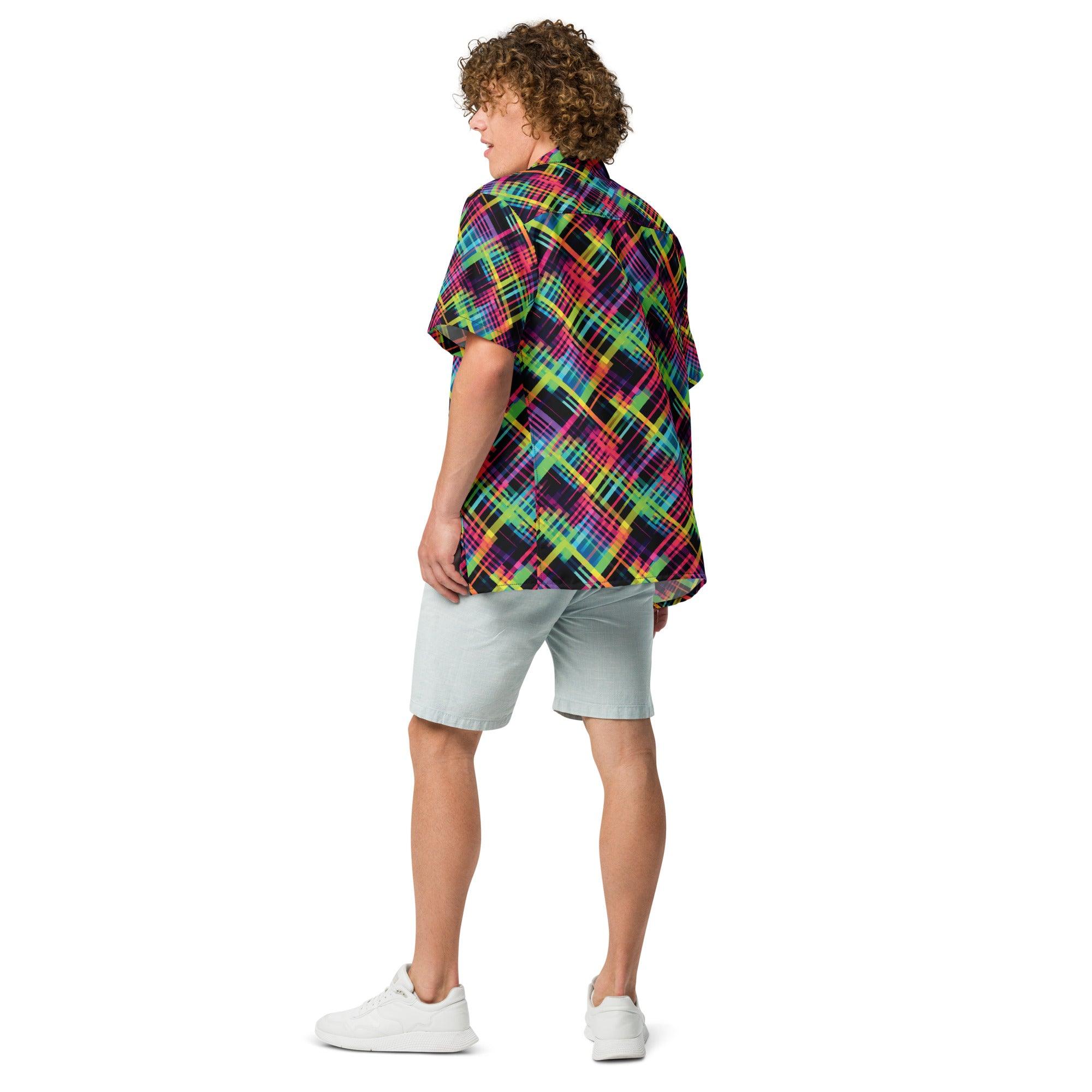 Vibrant Plaid Button Shirt for Festivals & Raves