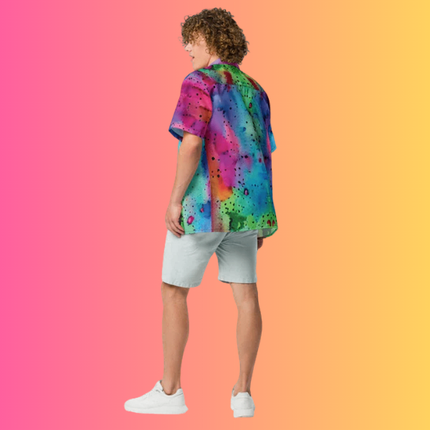 Vibrant Alcohol Ink Button Shirt for Raves & Festivals