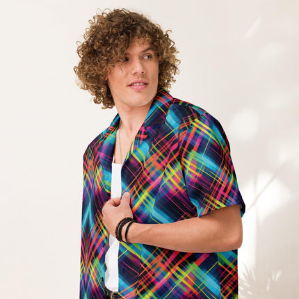 Vibrant Plaid Button Shirt for Raves & Festivals
