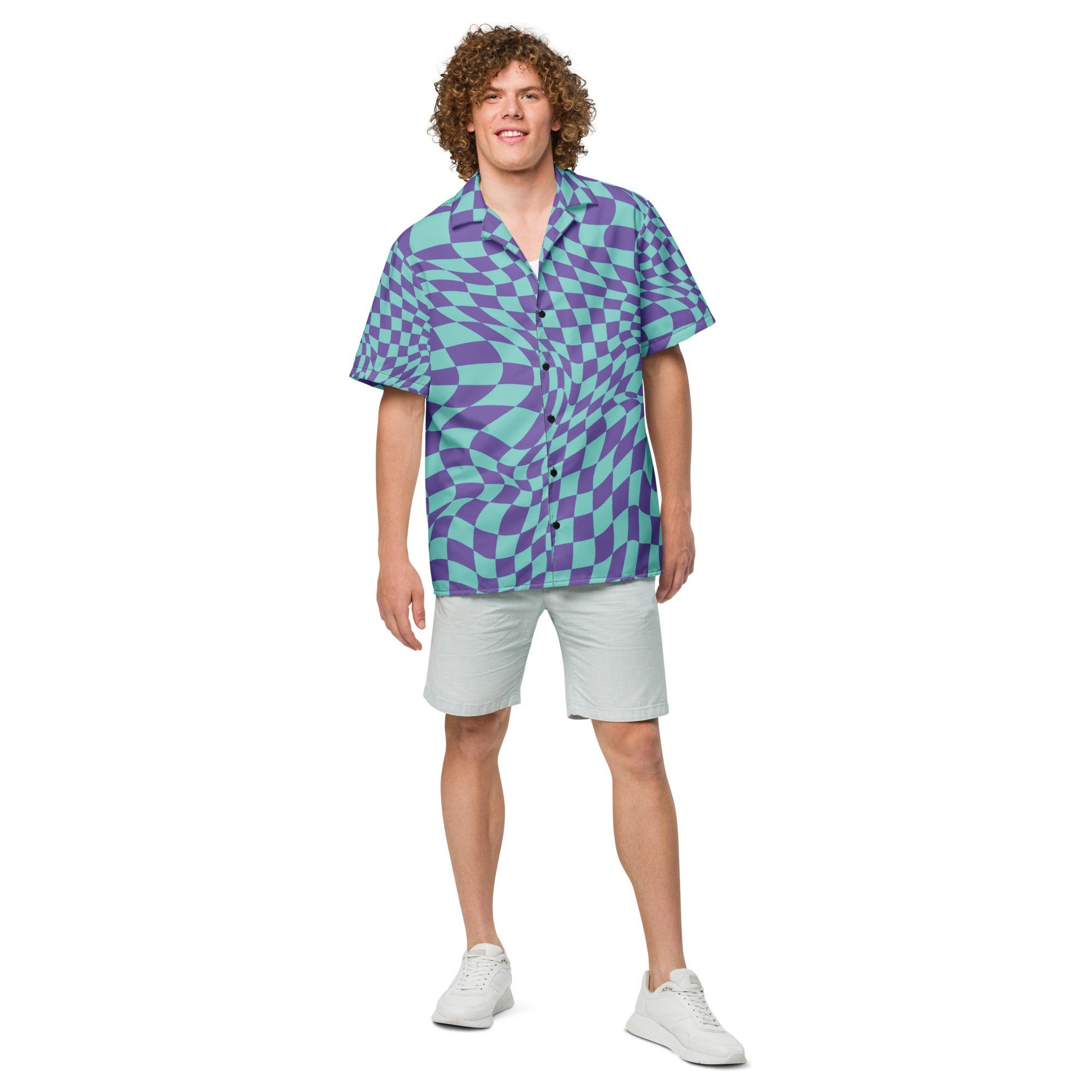 Trippy Checkered Button-Up Shirt for Raves