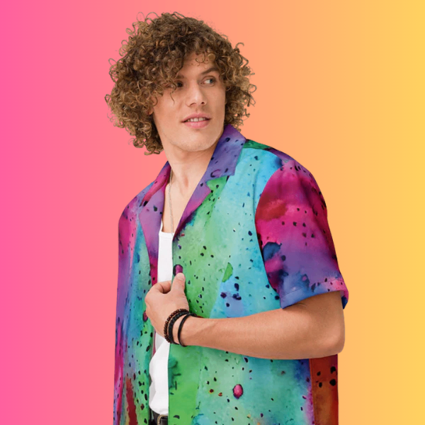 Vibrant Alcohol Ink Button Shirt for Raves & Festivals