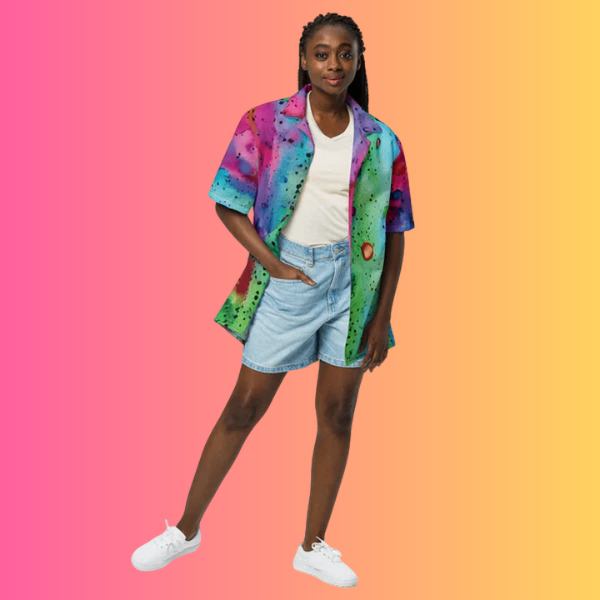 Vibrant Alcohol Ink Button Shirt for Raves & Festivals