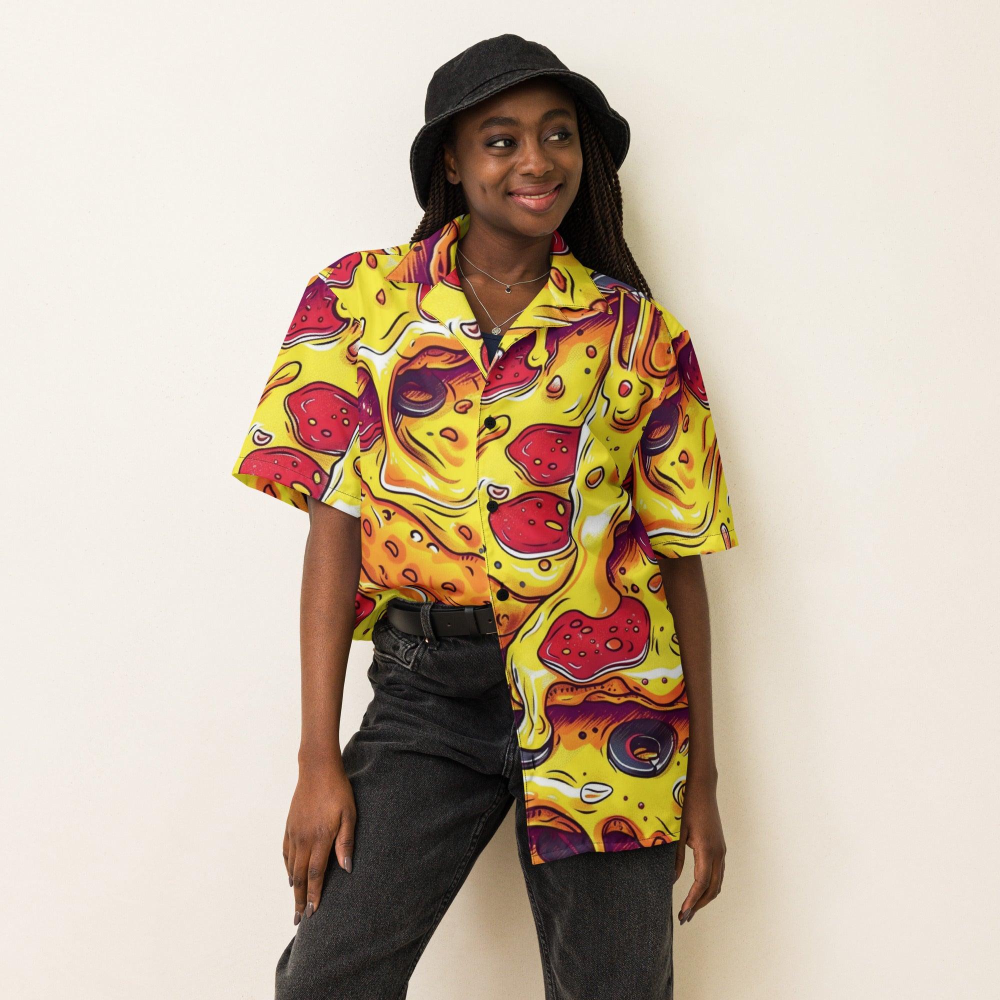 Melting Pizza Button Shirt - Playful Festival Fashion