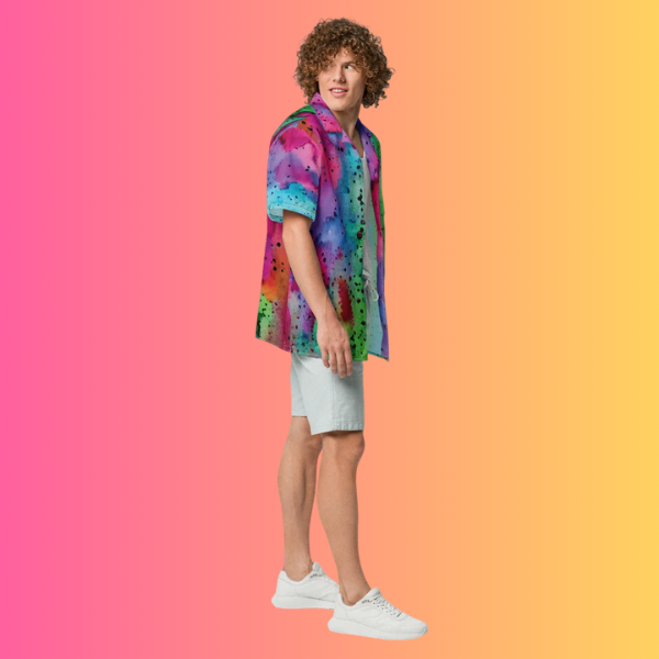 Vibrant Alcohol Ink Button Shirt for Raves & Festivals