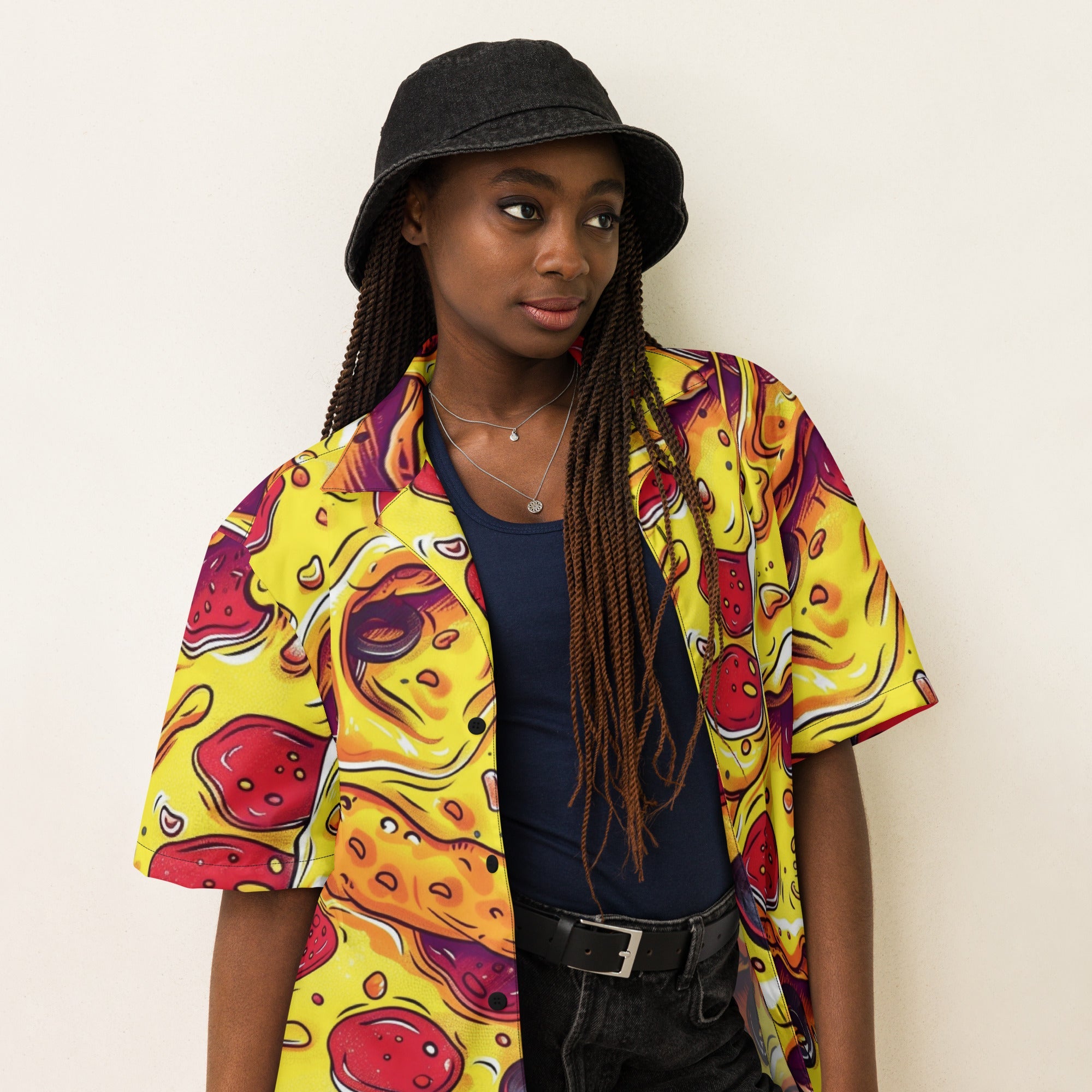 Melting Pizza Button Shirt - Playful Festival Fashion