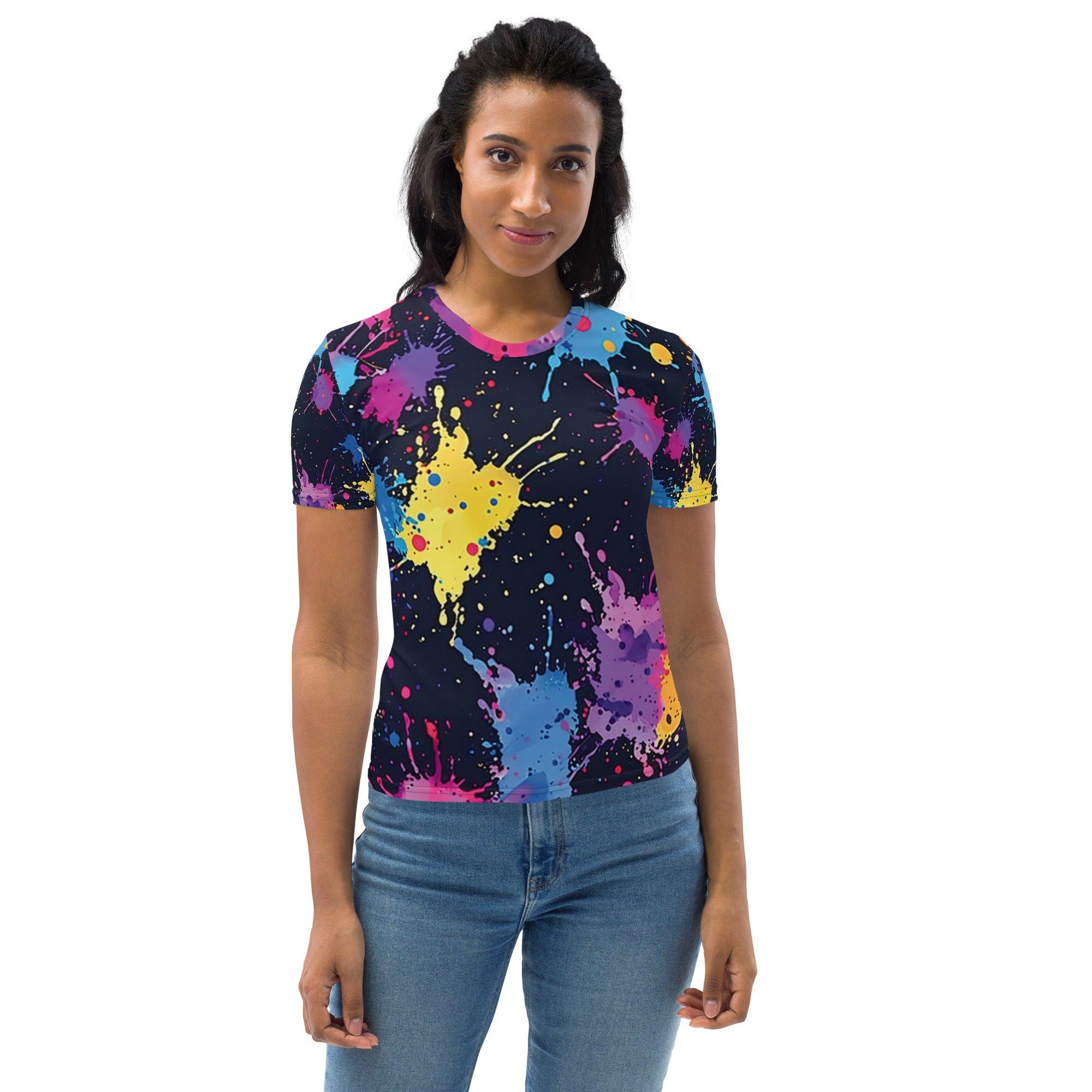 Vibrant Abstract Paint Splatter Women’s Festival T-shirt